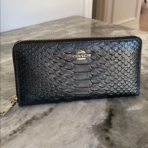 Coach Zip Wallet Embossed Python Black